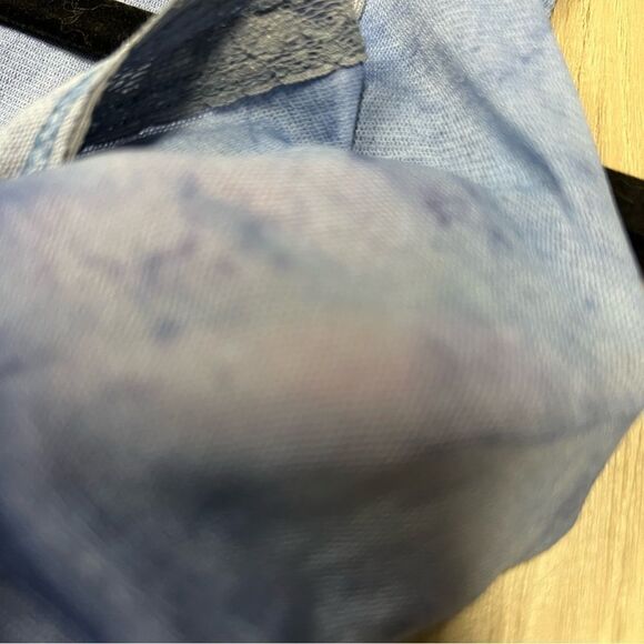 NWOT Vintage y2k stretchy mesh blue space dye top deep v - Picture 9 of 9